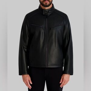 Karl Lagerfeld. CIRCLE STITCH FAUX LEATHER JACKET.